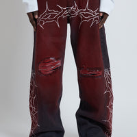 DENIM BAGGY BARBED WIRE BLACK/RED