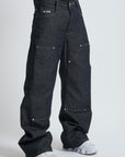 RAW DENIM BAGGY DOUBLE TWO IN ONE BLACK