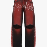 DENIM BAGGY BARBED WIRE BLACK/RED