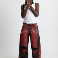 DENIM BAGGY BARBED WIRE BLACK/RED