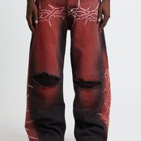 DENIM BAGGY BARBED WIRE BLACK/RED