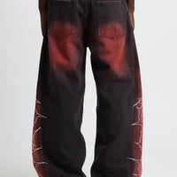 DENIM BAGGY BARBED WIRE BLACK/RED