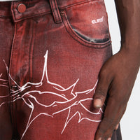 DENIM BAGGY BARBED WIRE BLACK/RED