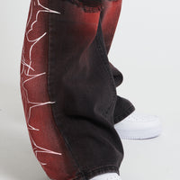 DENIM BAGGY BARBED WIRE BLACK/RED