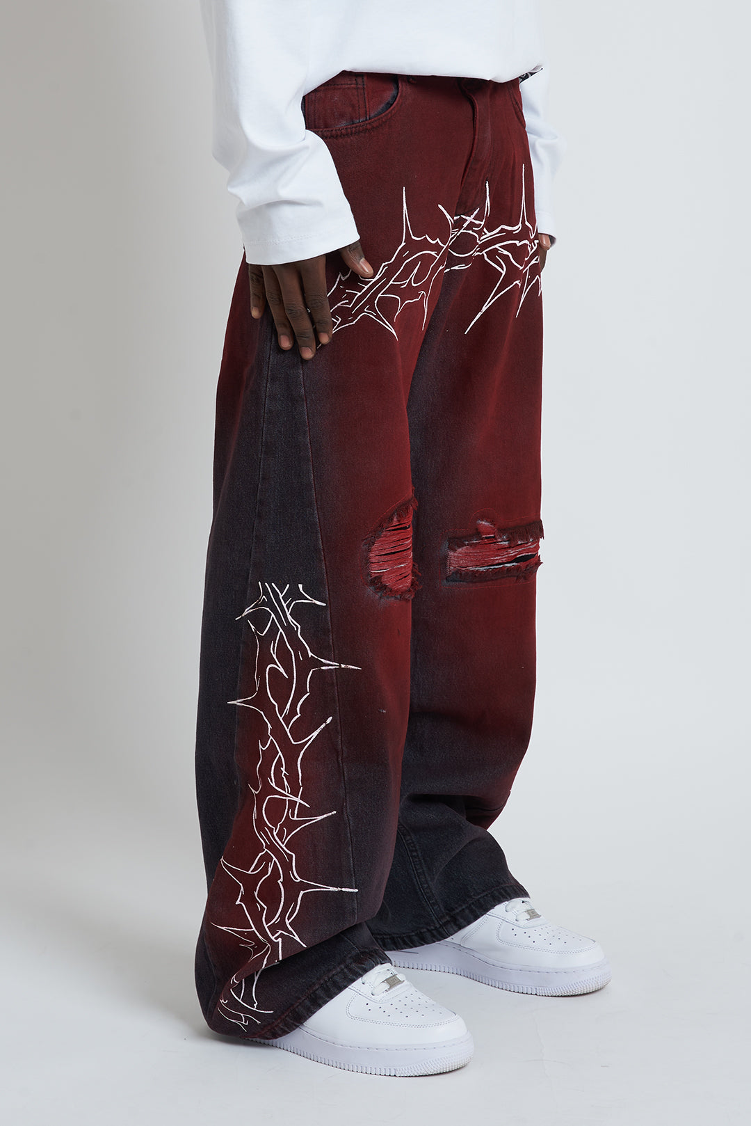 DENIM BAGGY BARBED WIRE BLACK/RED