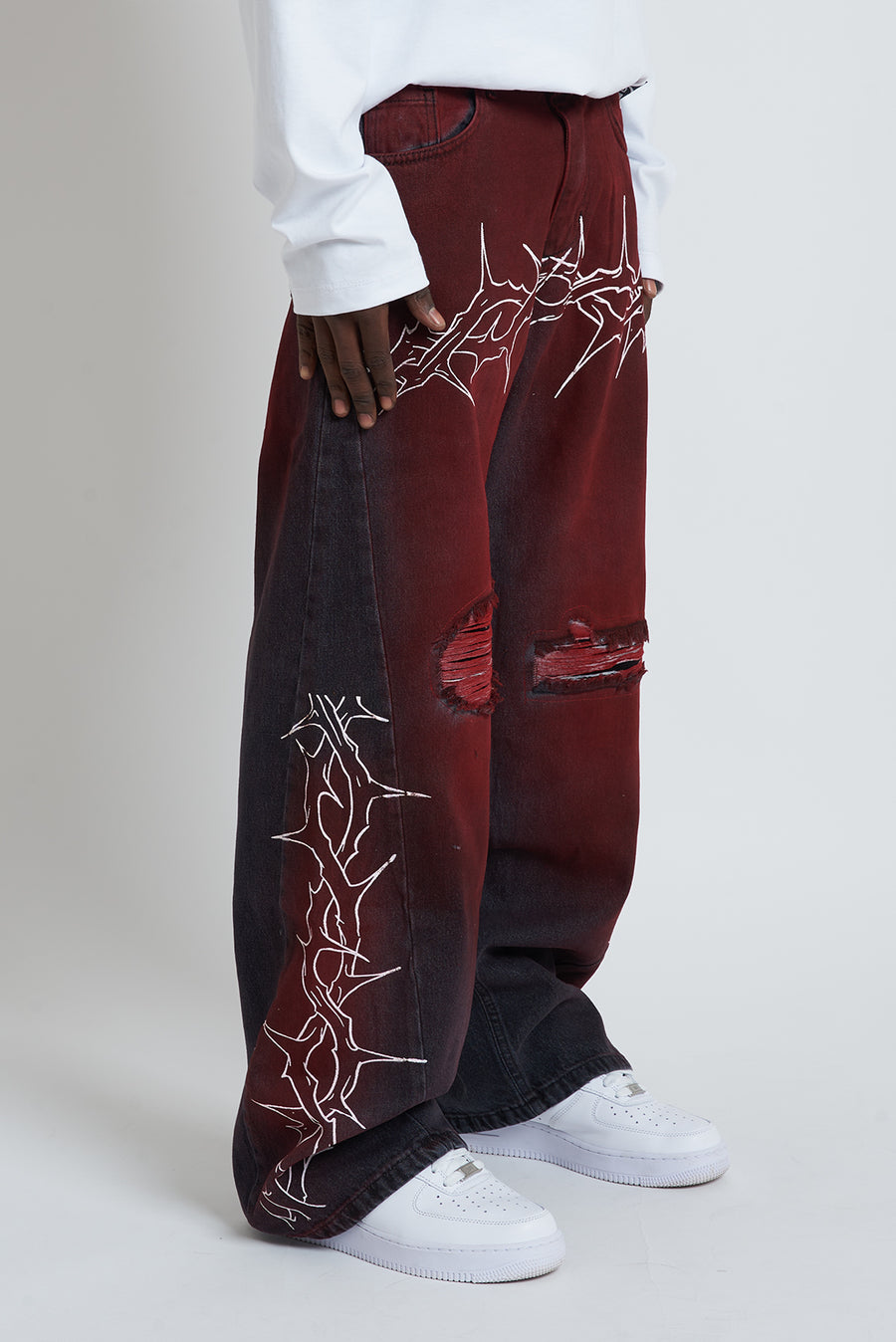 DENIM BAGGY BARBED WIRE BLACK/RED