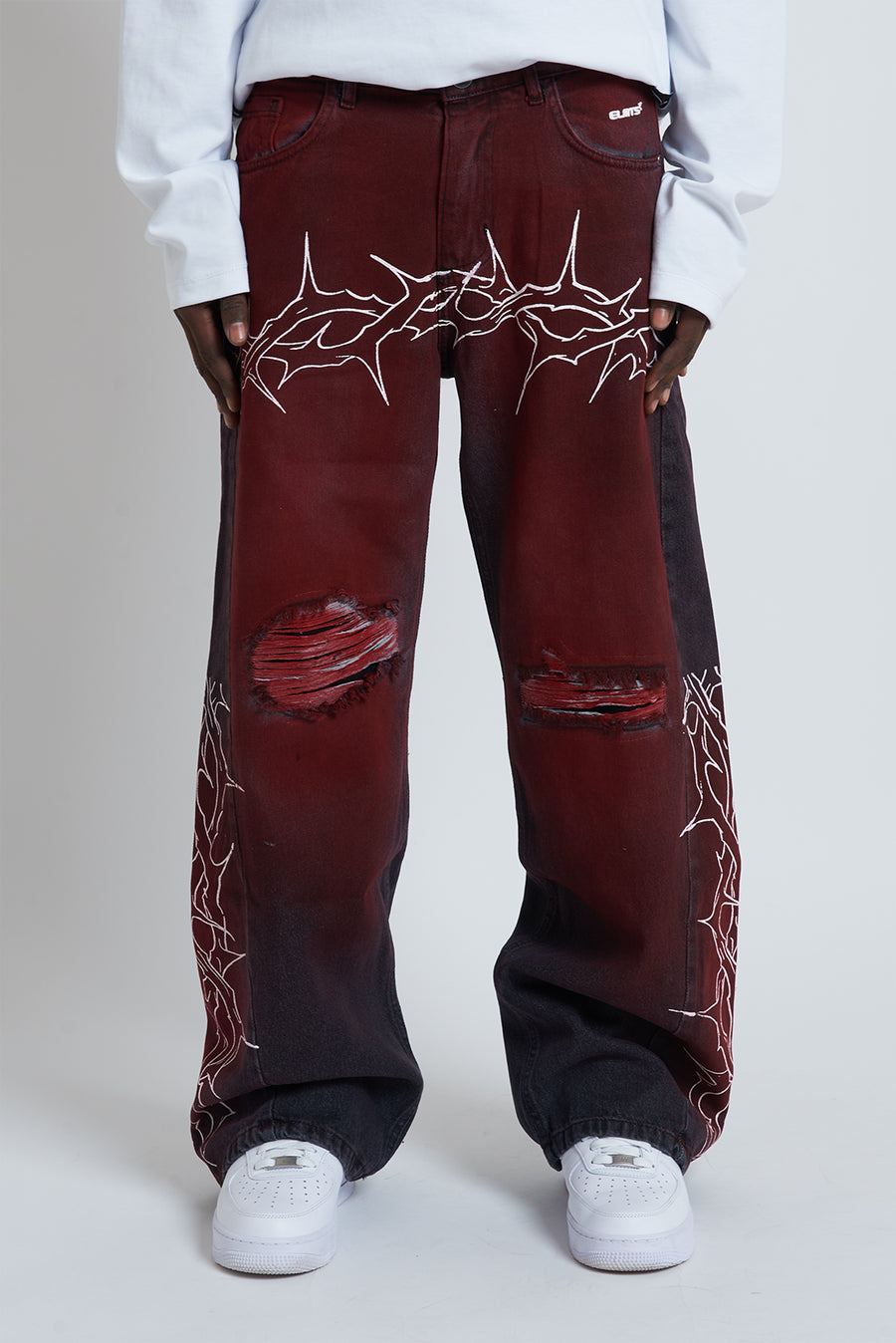 DENIM BAGGY BARBED WIRE BLACK/RED