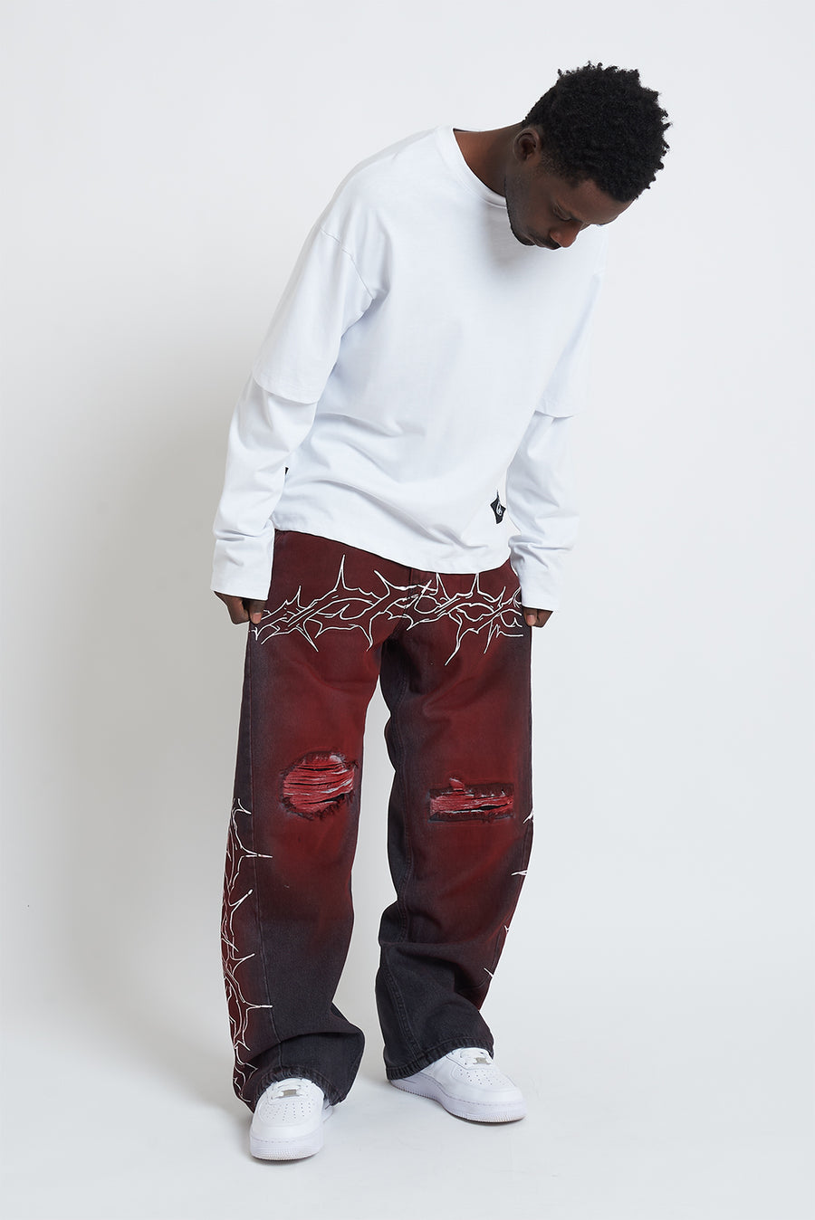 DENIM BAGGY BARBED WIRE BLACK/RED