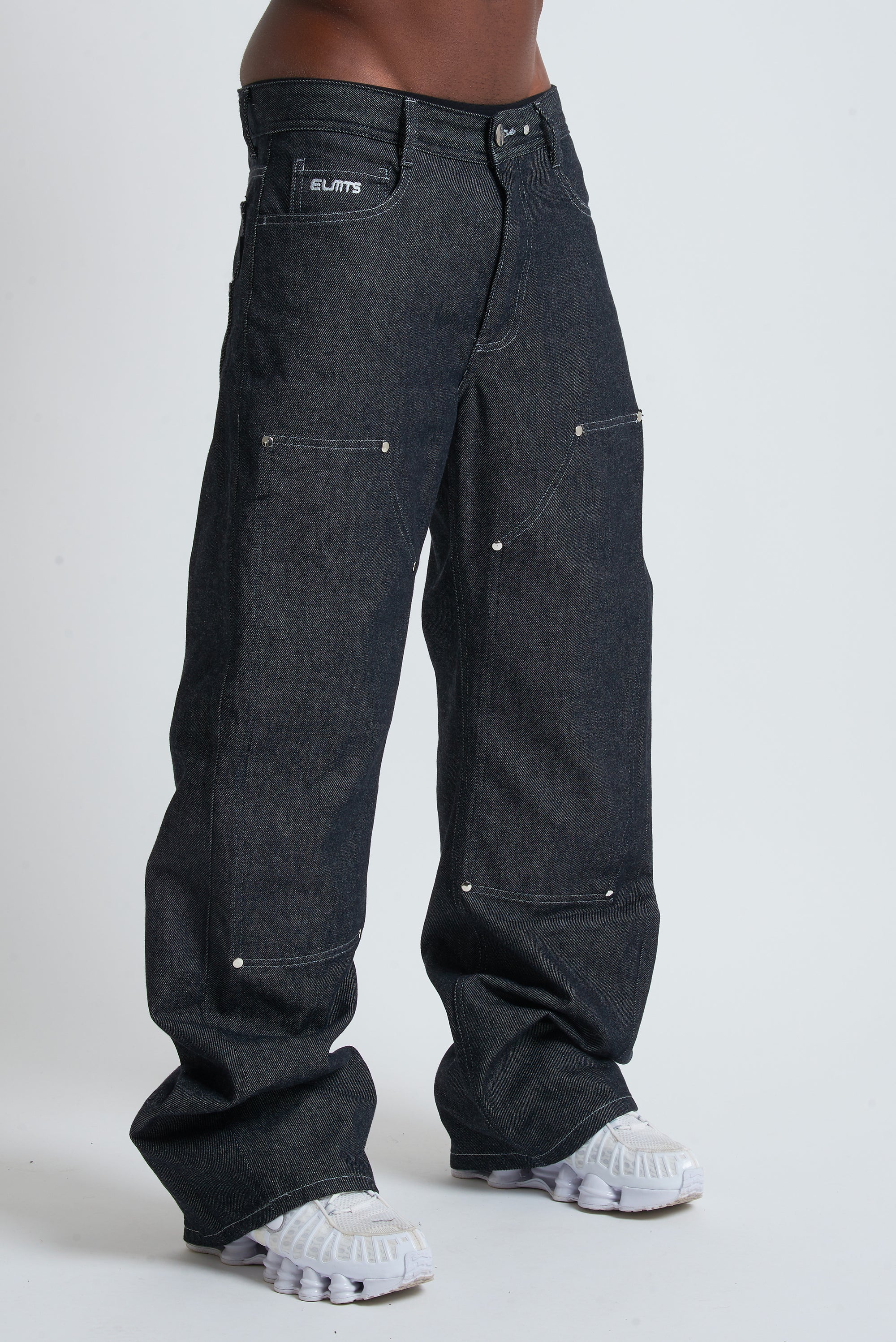 RAW DENIM BAGGY DOUBLE TWO IN ONE BLACK
