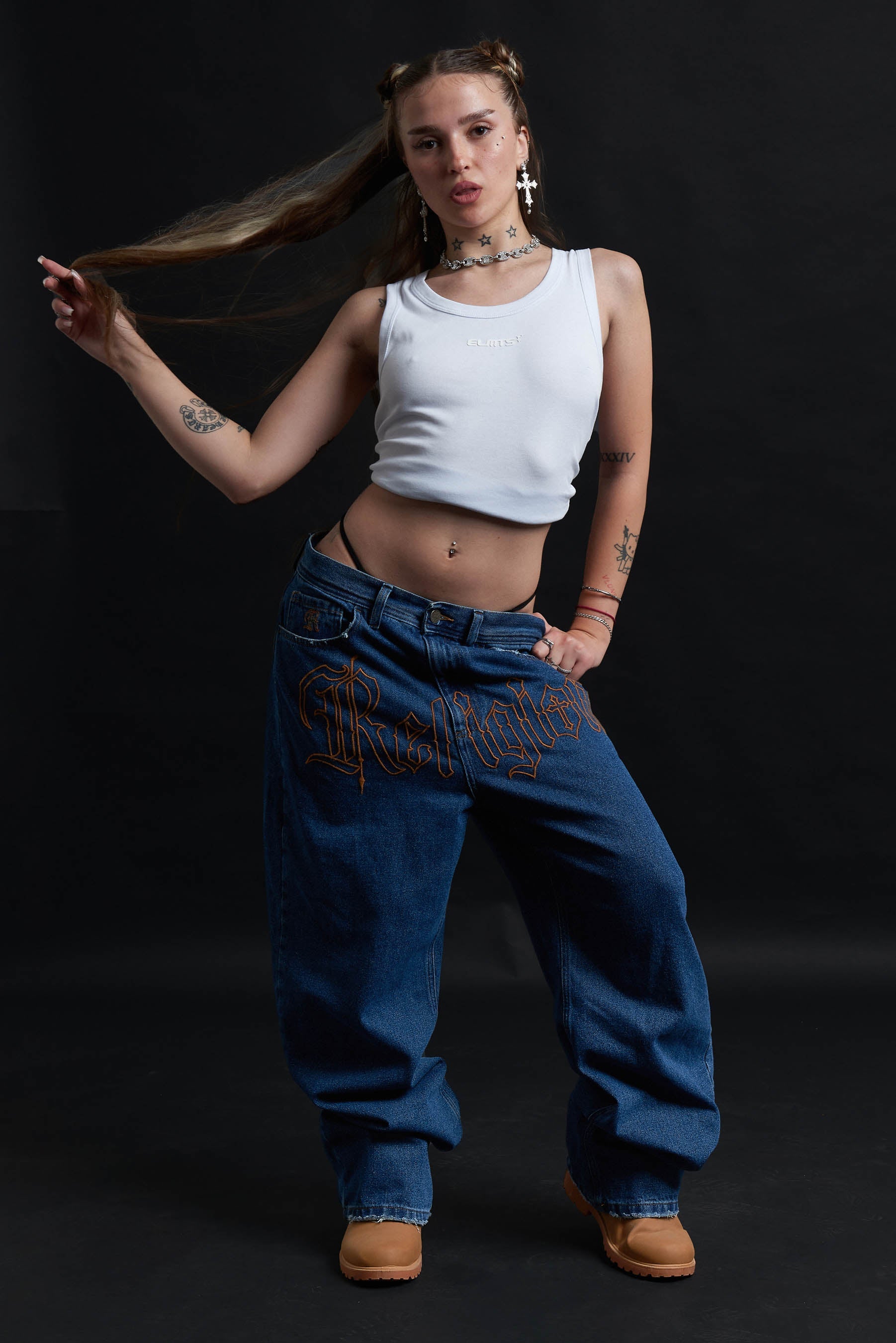 THORN BAGGY DENIM – BLUE CRIMSON