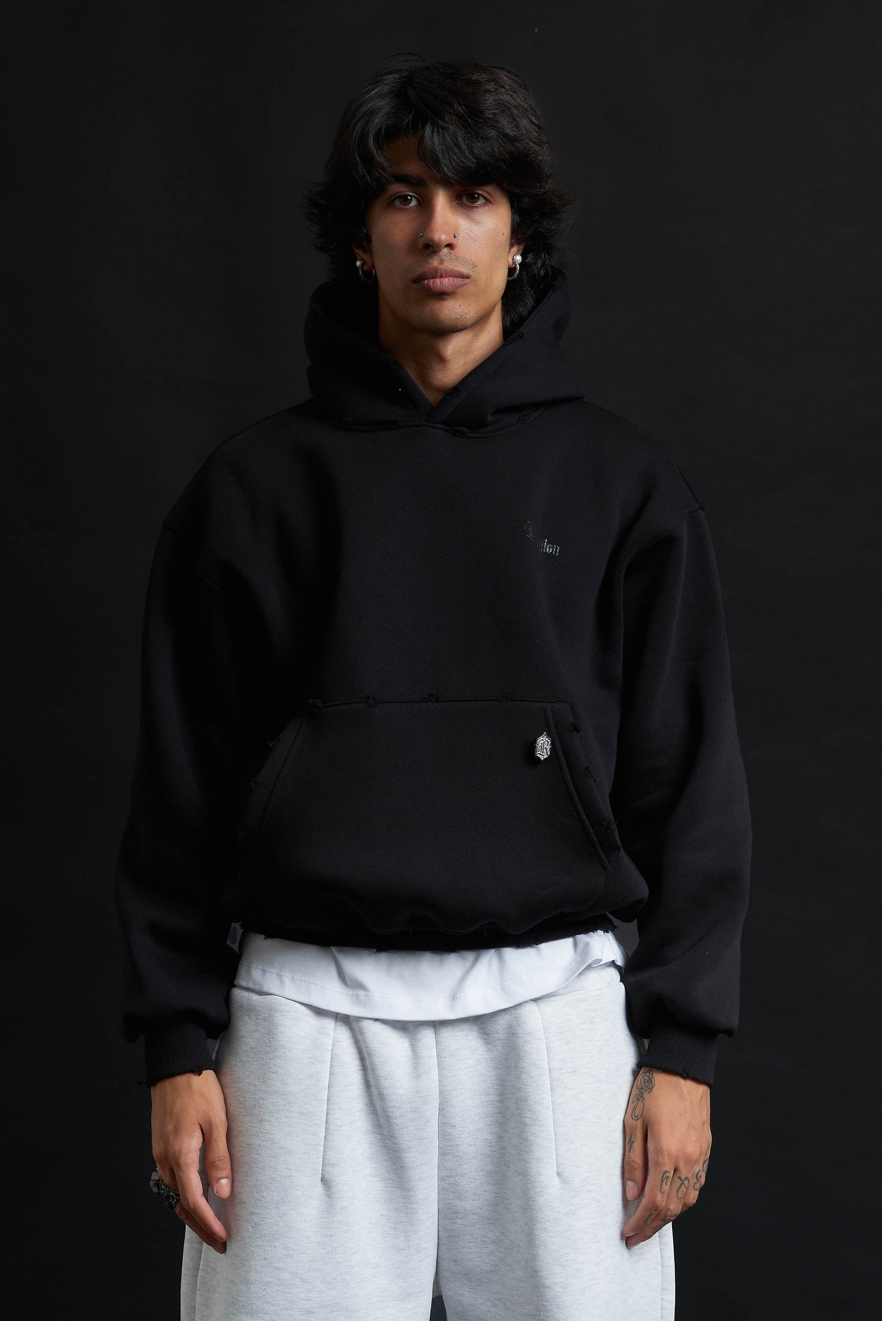 Hoodie Genesis Crop BLACK Destroyed