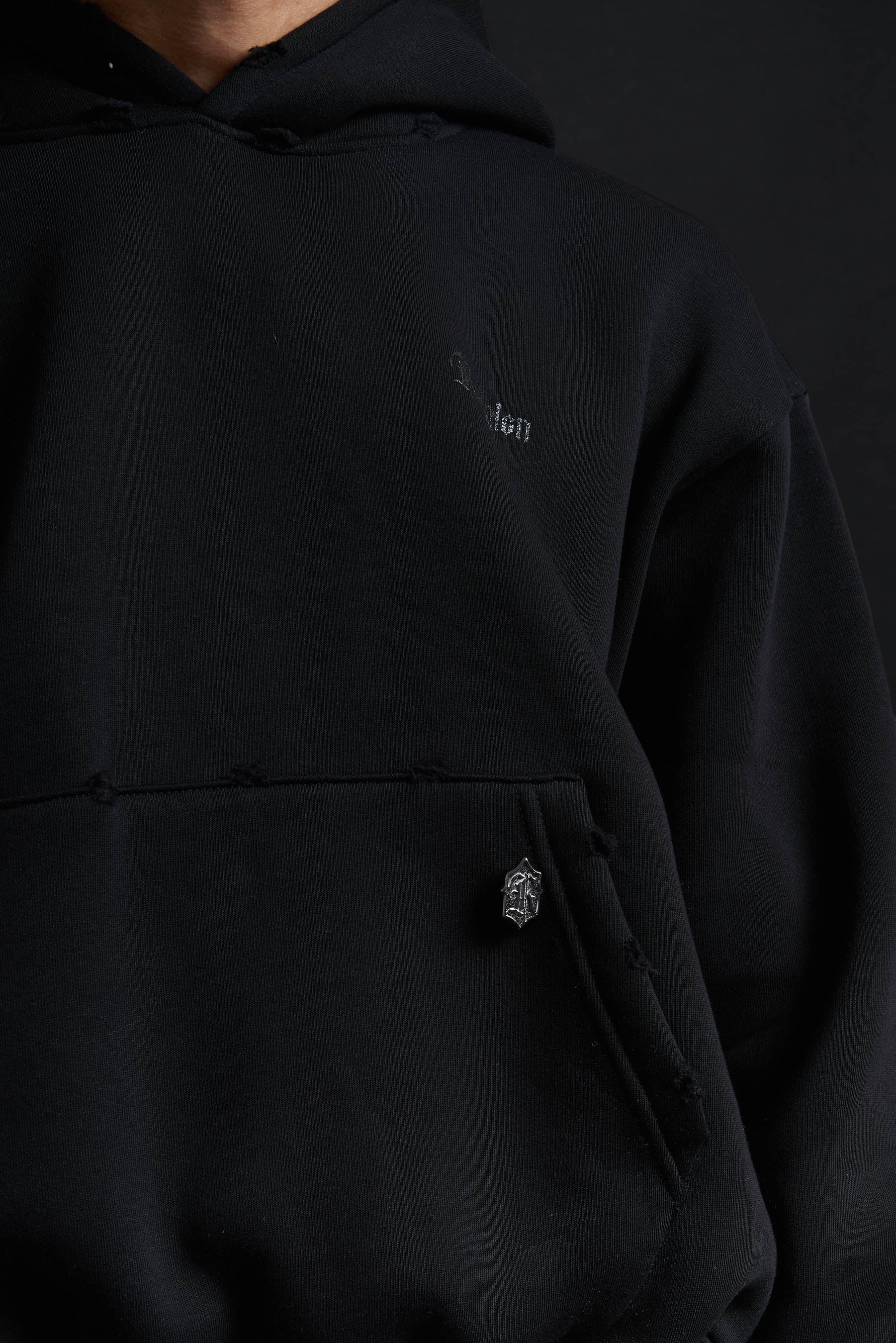 Hoodie Genesis Crop BLACK Destroyed