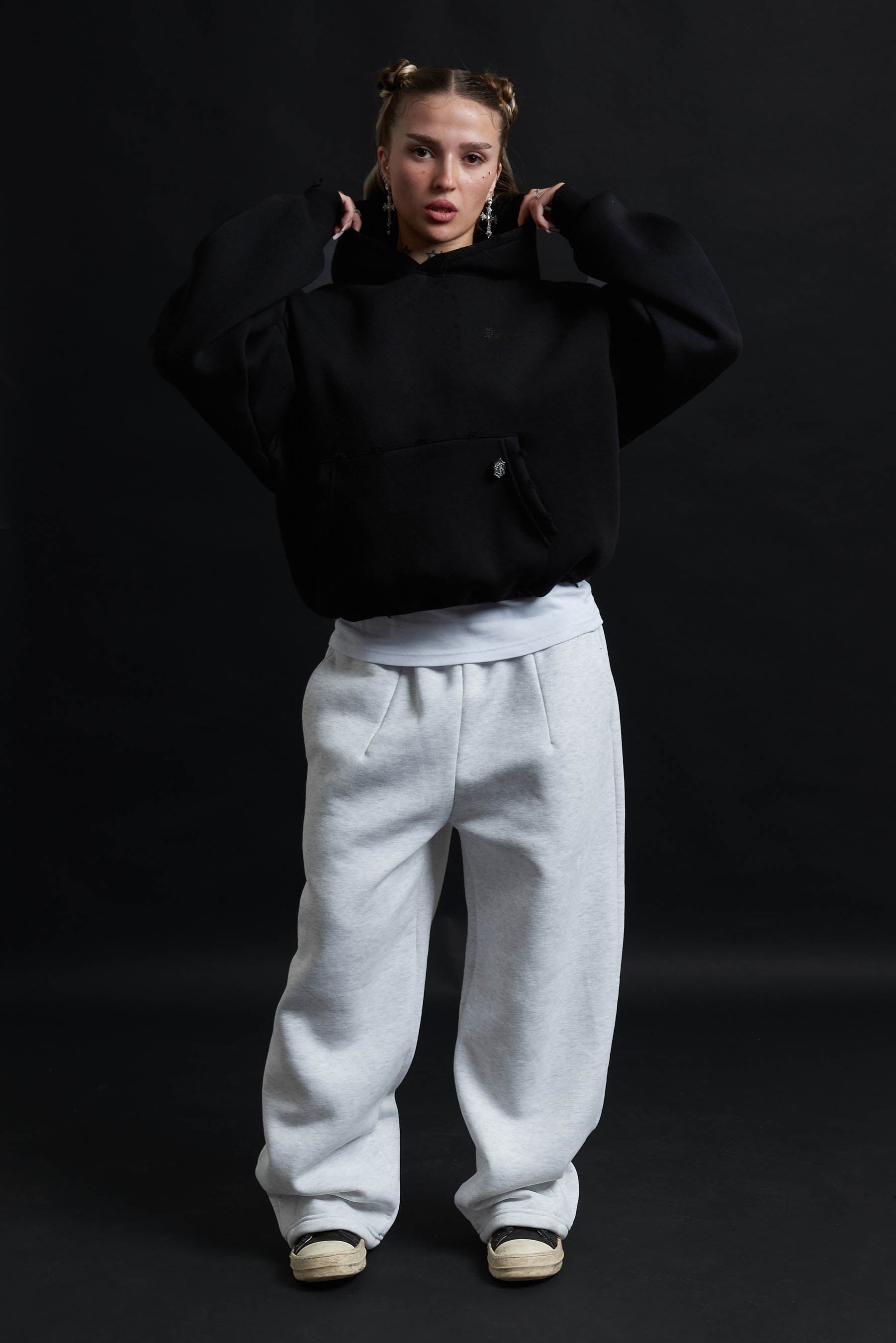 Hoodie Genesis Crop BLACK Destroyed
