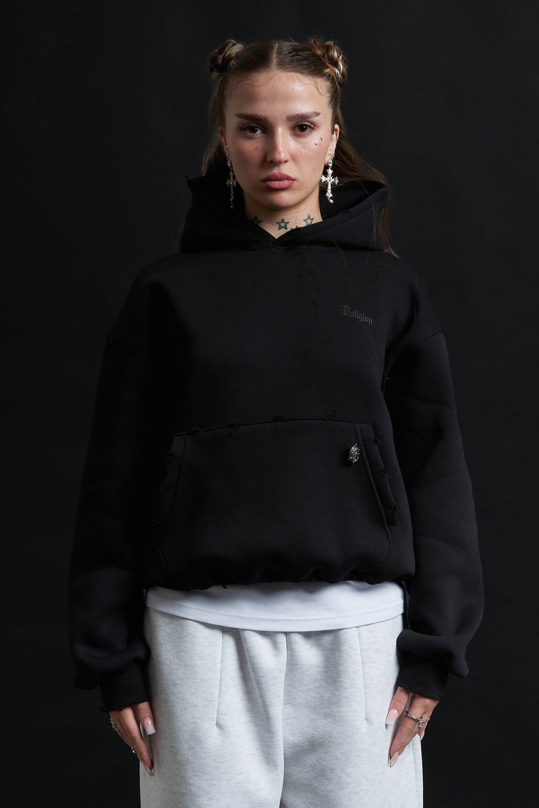Hoodie Genesis Crop BLACK Destroyed