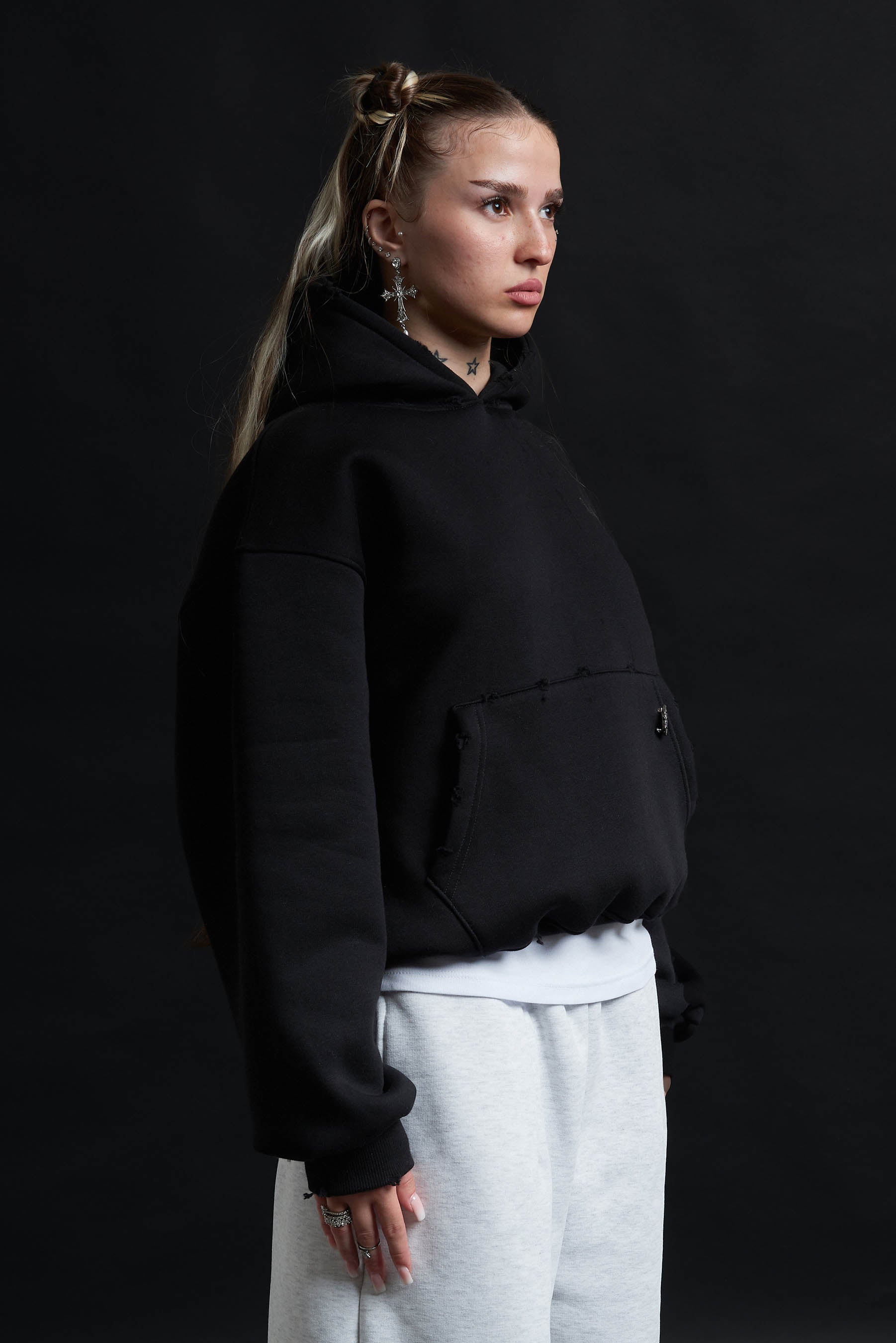 Hoodie Genesis Crop BLACK Destroyed
