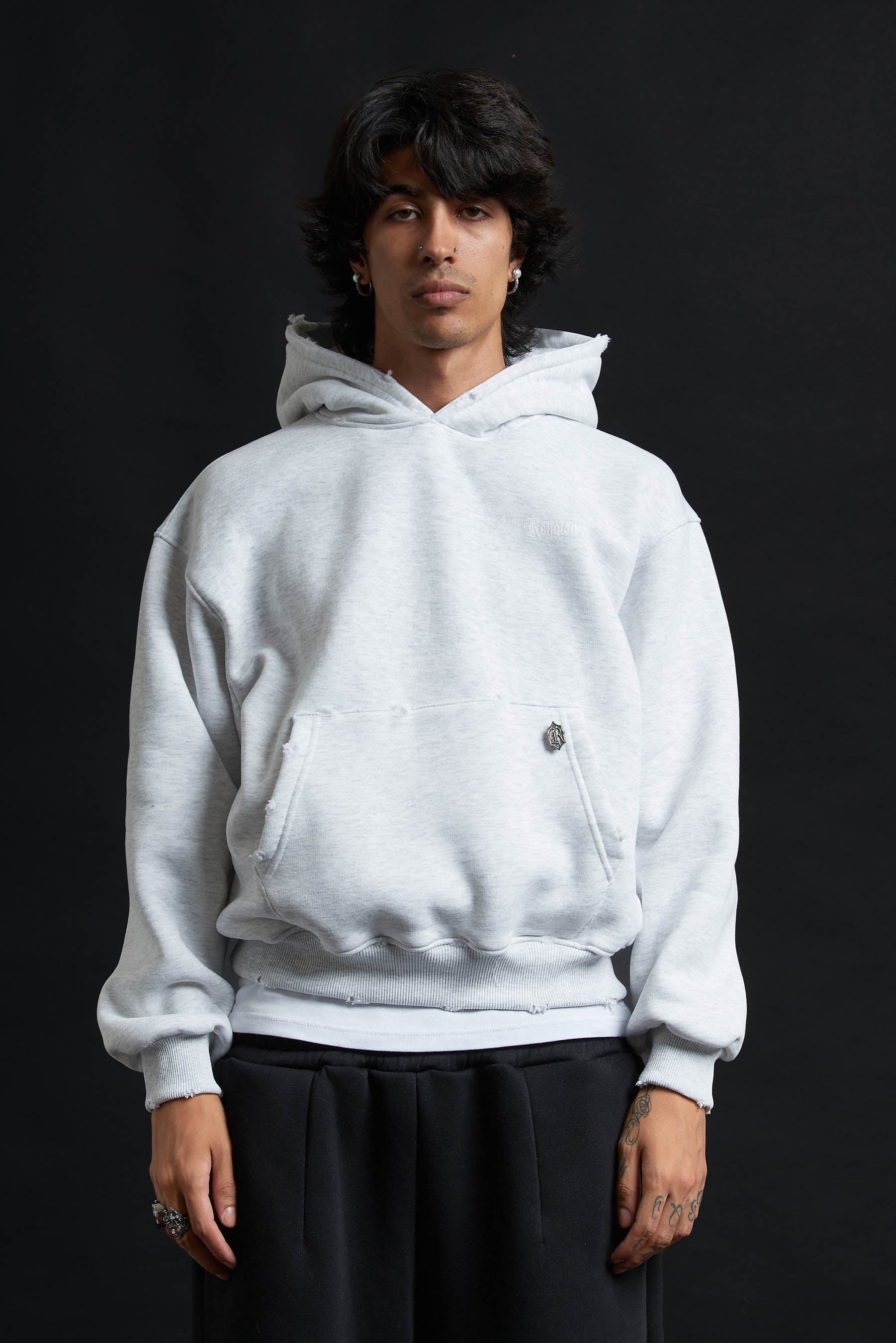 Hoodie Genesis Crop Ash Grey Destroyed