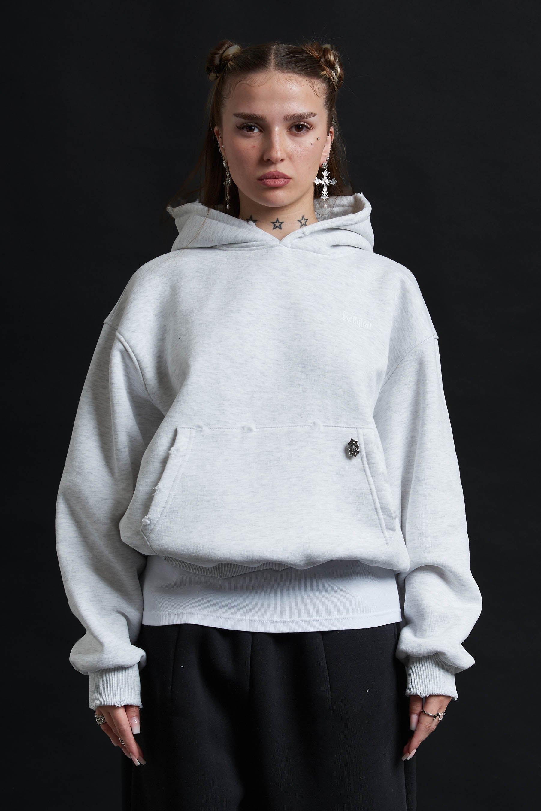 Hoodie Genesis Crop Ash Grey Destroyed