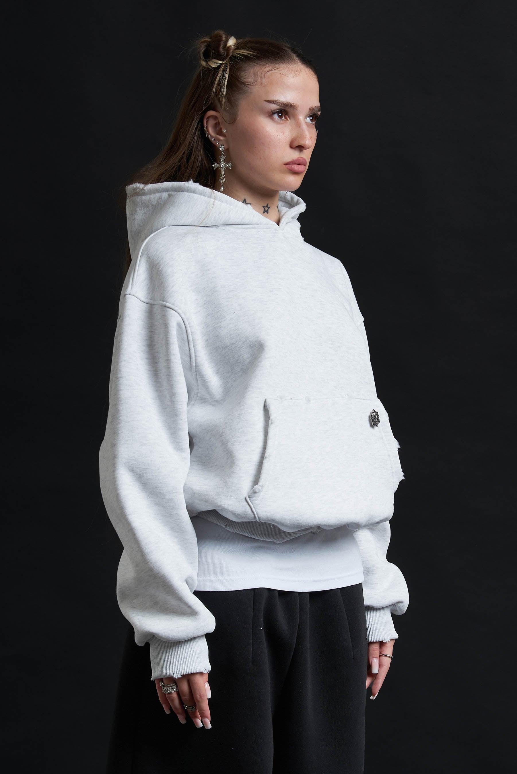 Hoodie Genesis Crop Ash Grey Destroyed