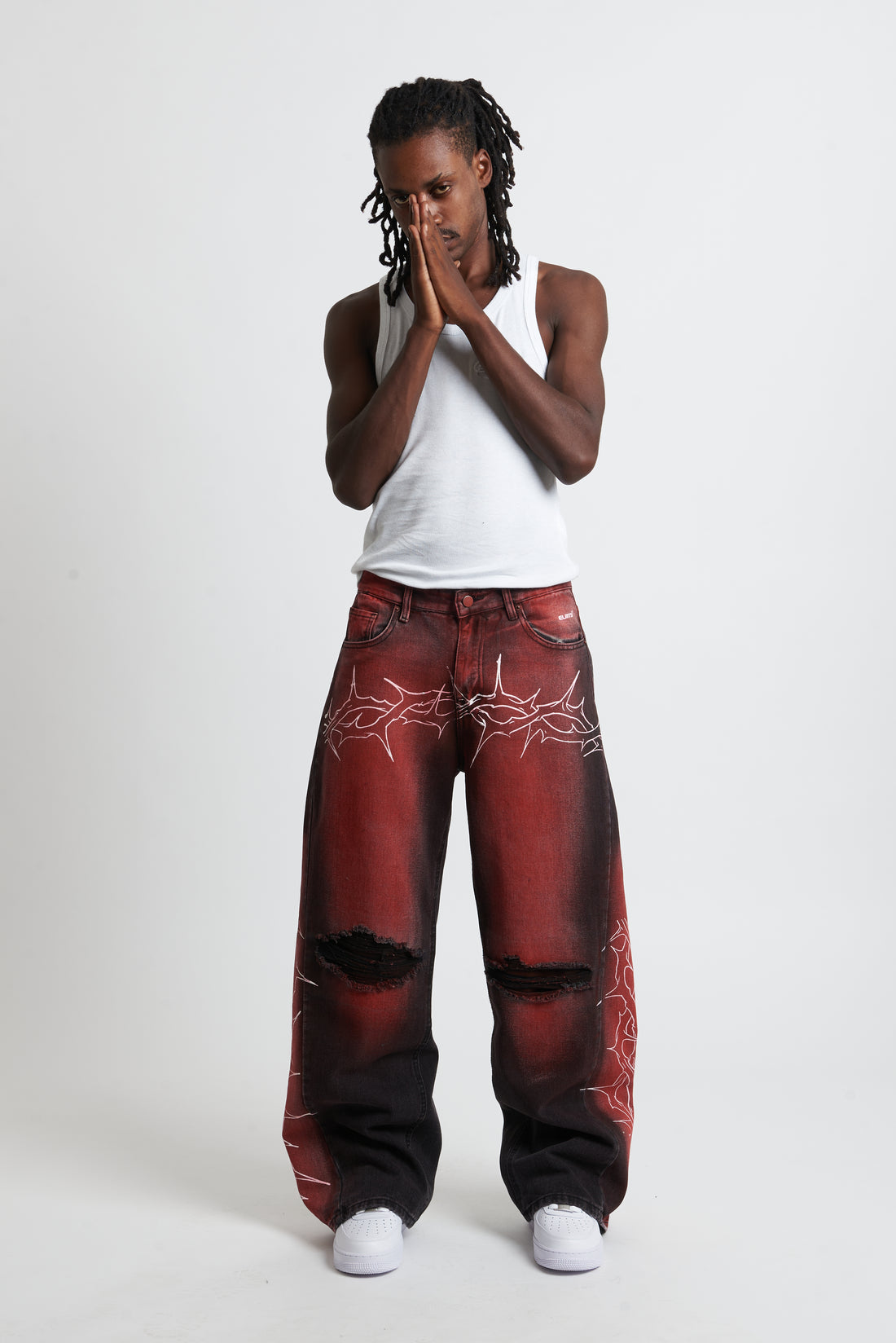 DENIM BAGGY BARBED WIRE BLACK/RED