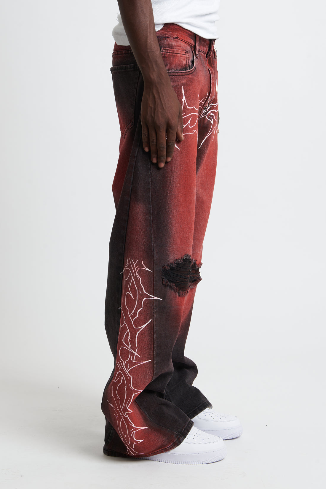 DENIM BAGGY BARBED WIRE BLACK/RED