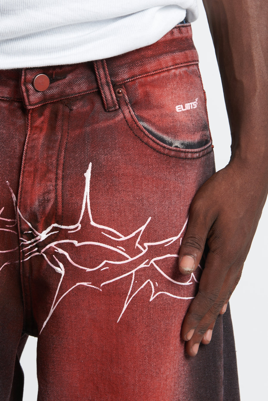 DENIM BAGGY BARBED WIRE BLACK/RED