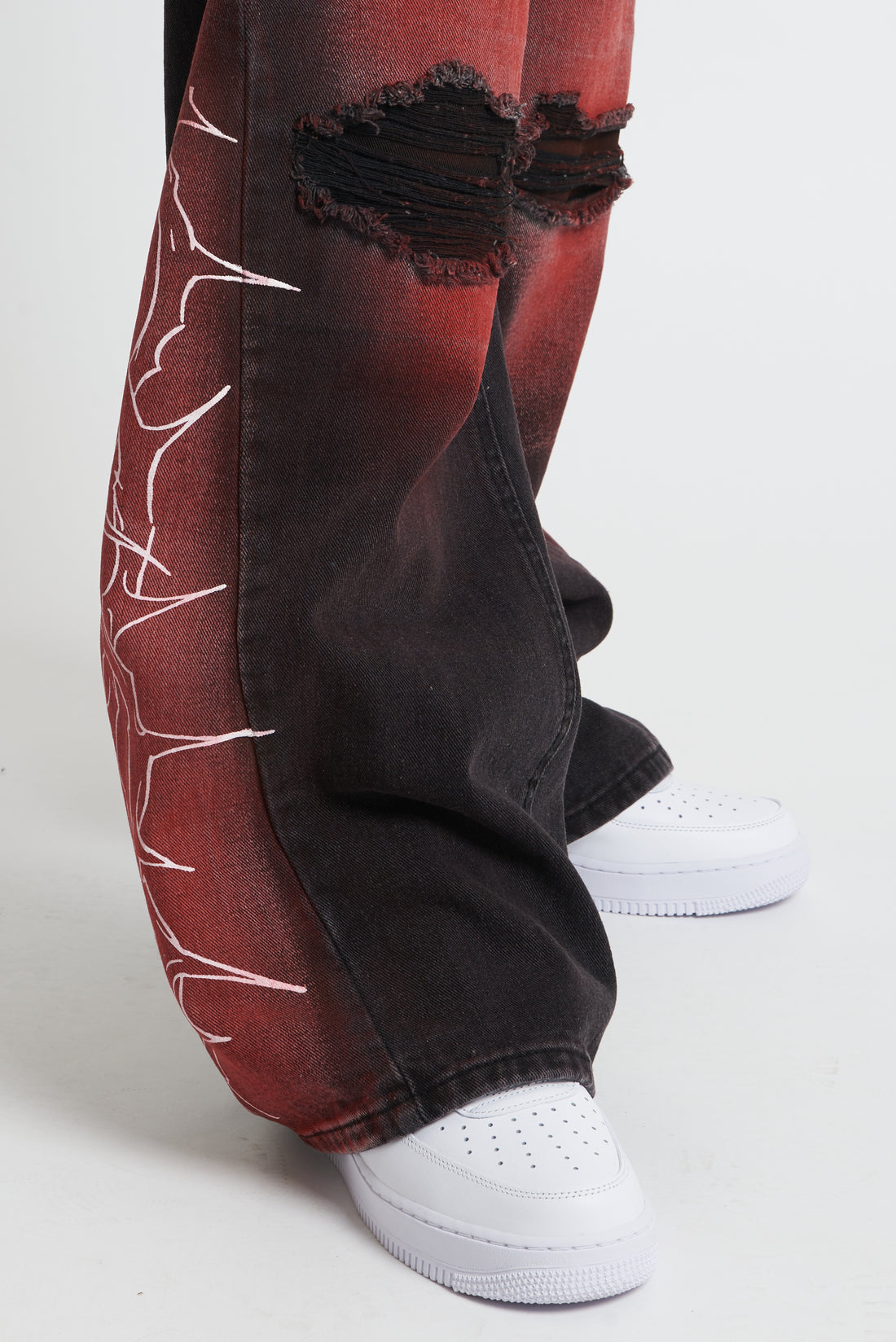 DENIM BAGGY BARBED WIRE BLACK/RED