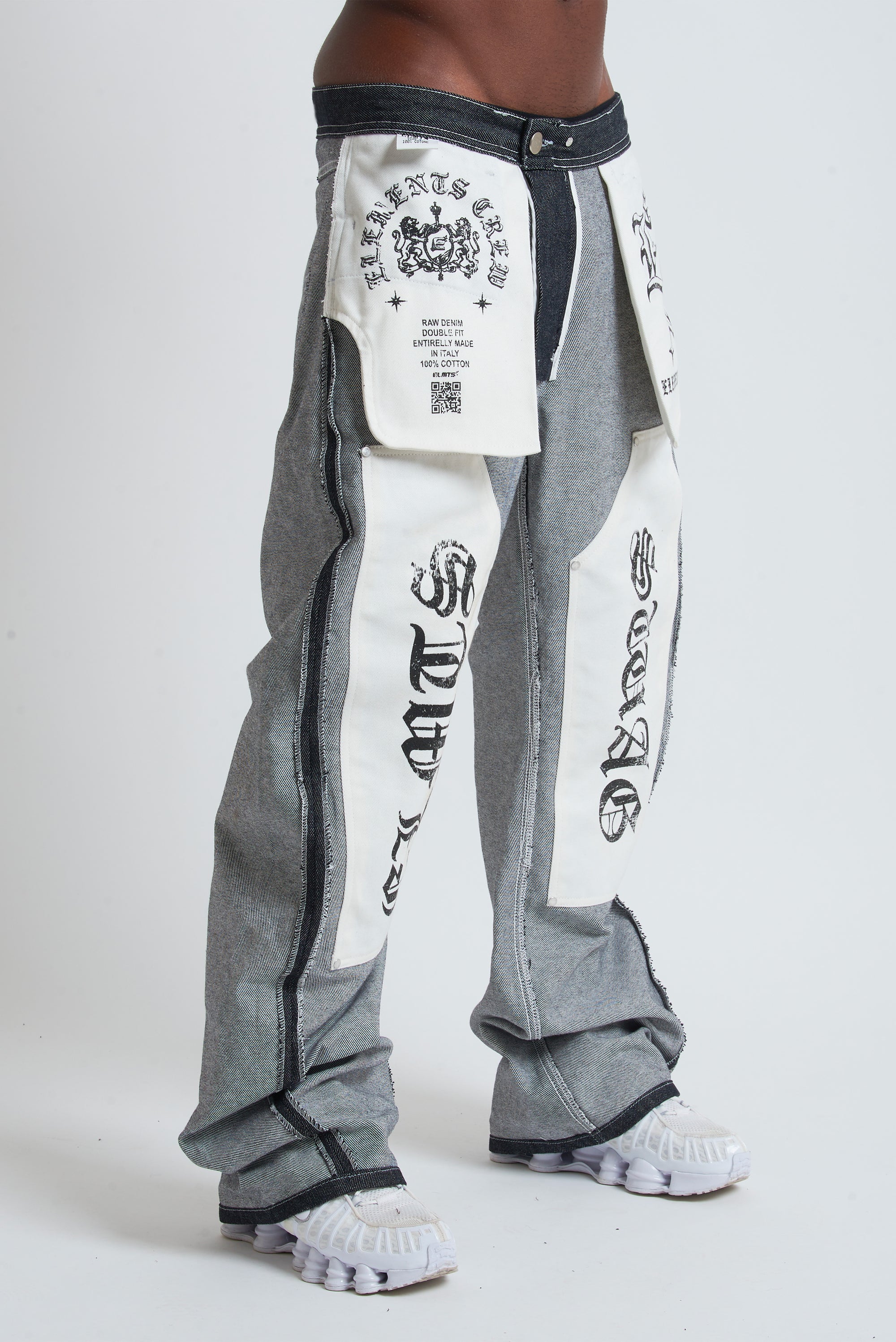 RAW DENIM BAGGY DOUBLE TWO IN ONE BLACK