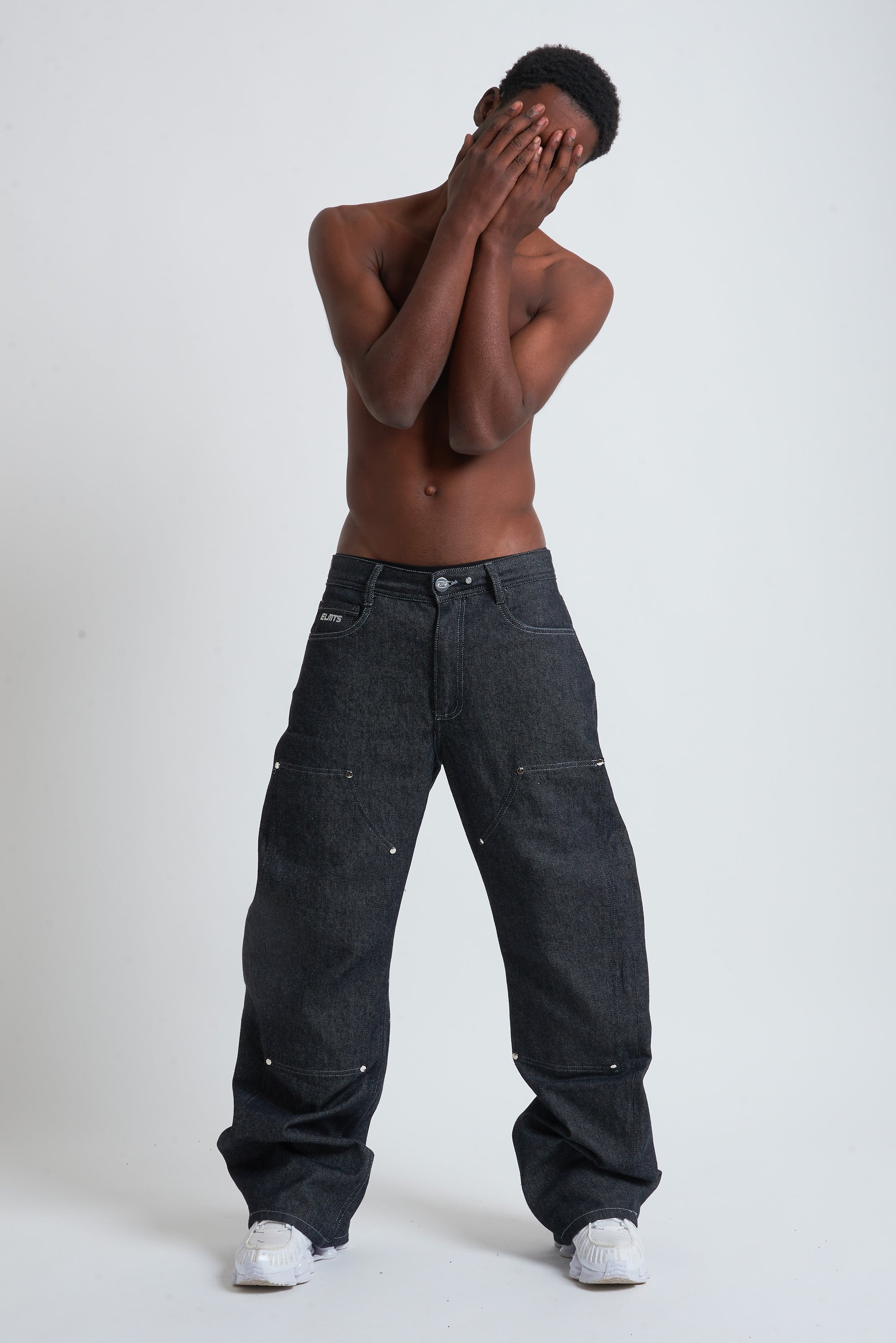 RAW DENIM BAGGY DOUBLE TWO IN ONE BLACK