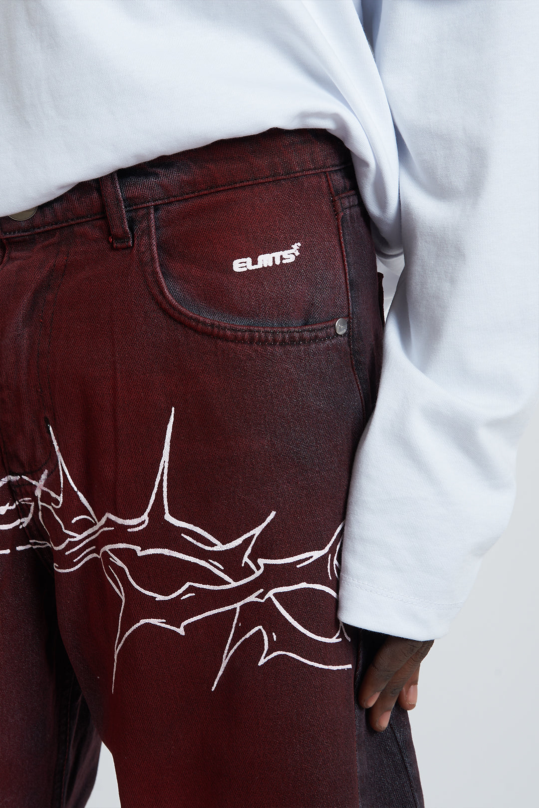 DENIM BAGGY BARBED WIRE BLACK/RED